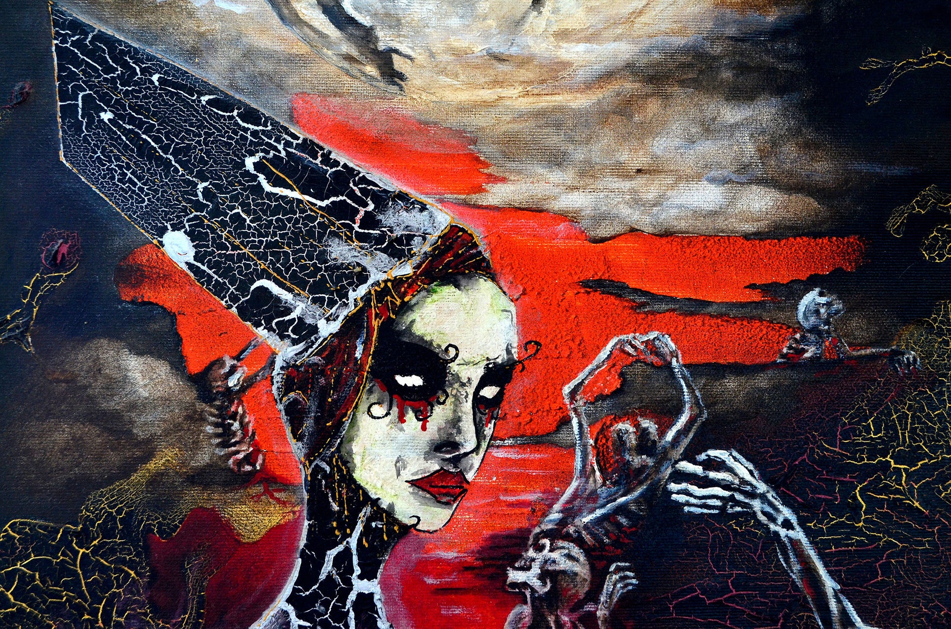 dark fantasy painting cracked texture acrylic gothic female figure