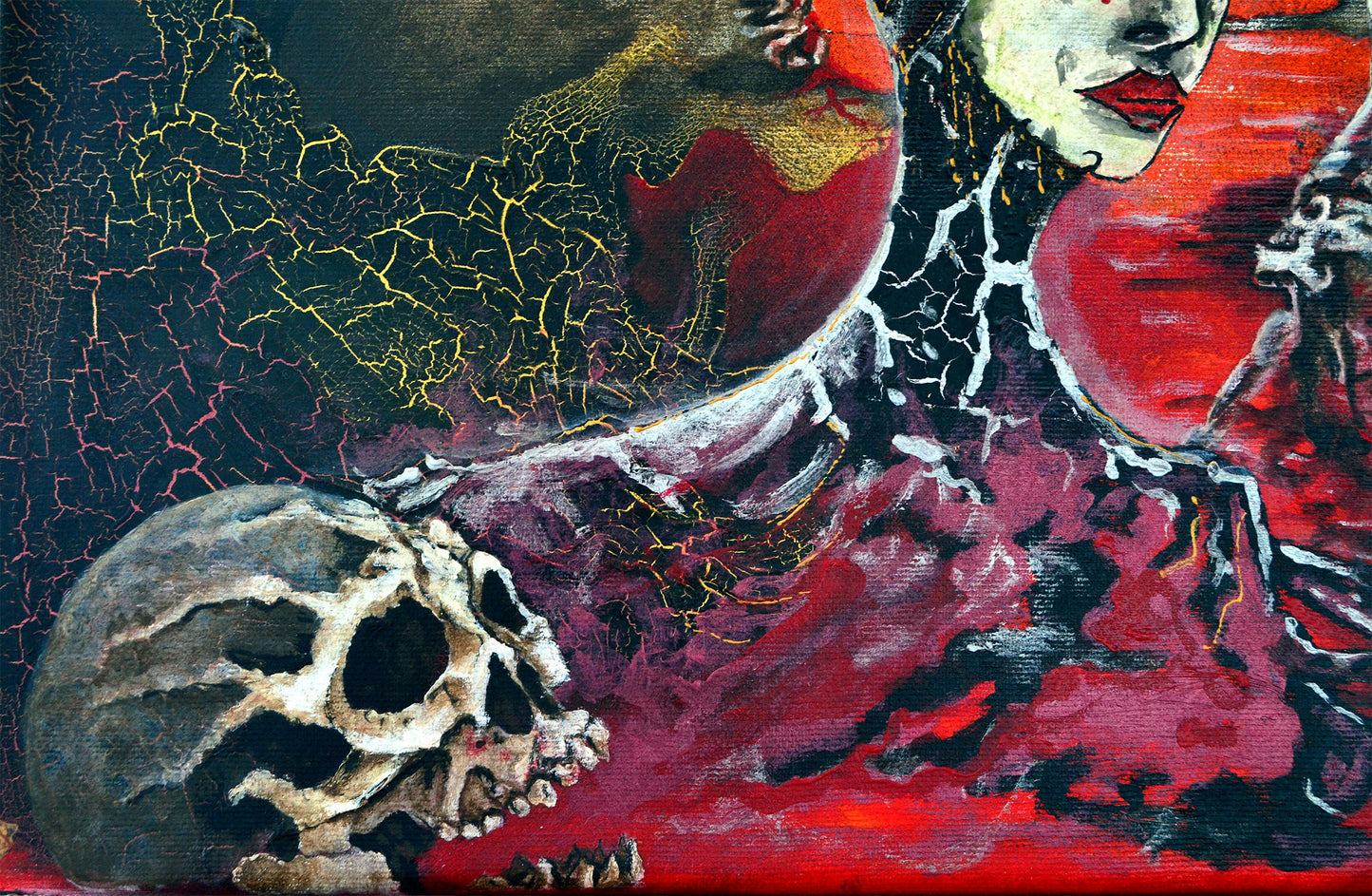 horror gothic canvas art skeletal figures blood landscape moon