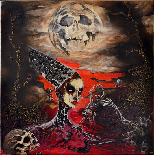 dark surreal gothic painting skeleton red landscape skull moon