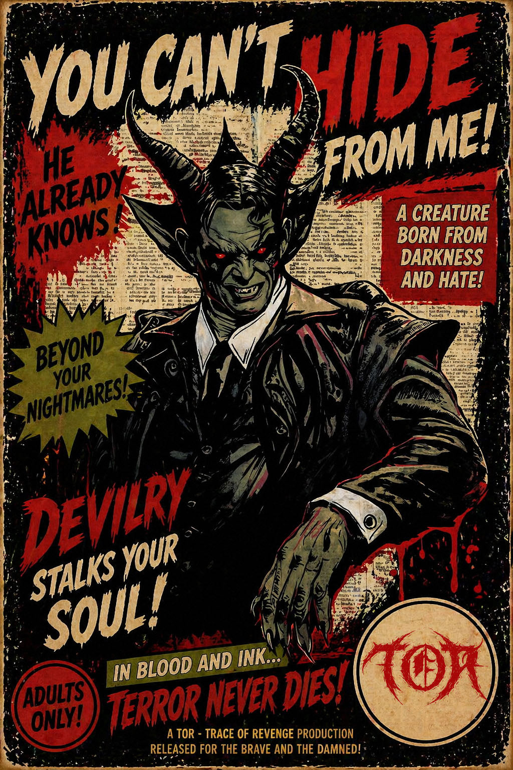 demonic character gothic illustration on antique book page