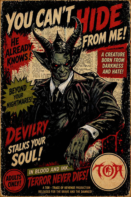 demonic character gothic illustration on antique book page